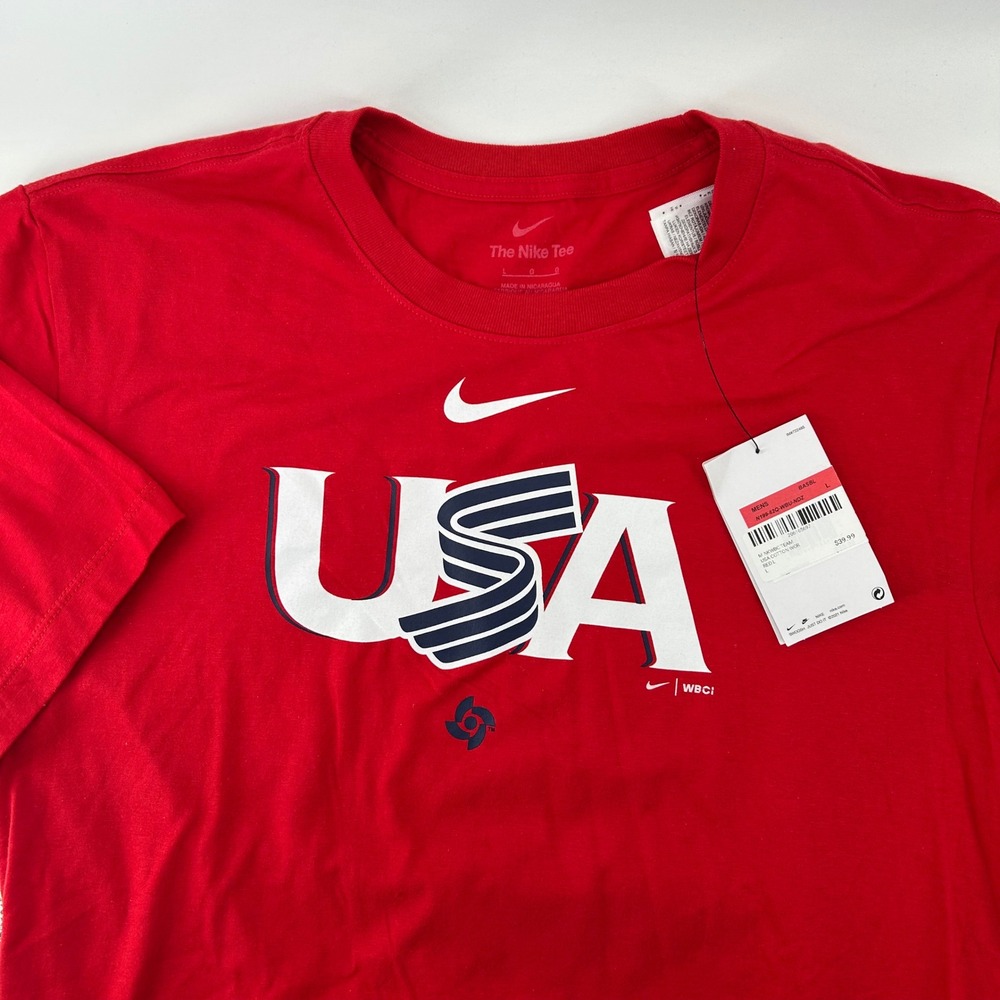 Nike T-Shirt Mens Large Red World Baseball Classic Team USA WBC NWT N199-62Q